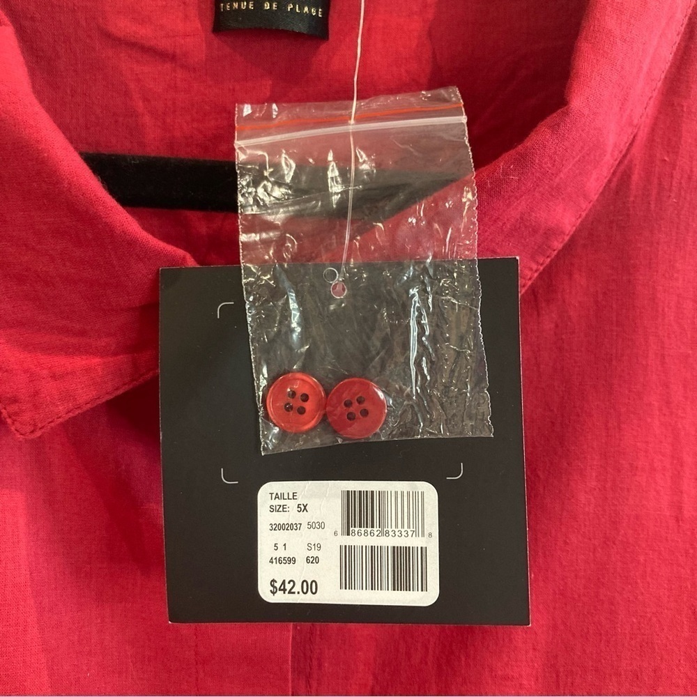 SEA SWIMWEAR Sz 5X Button Down Roll Tabs At Sleeves Scalloped Hemline Shirt NEW - Picture 8 of 10